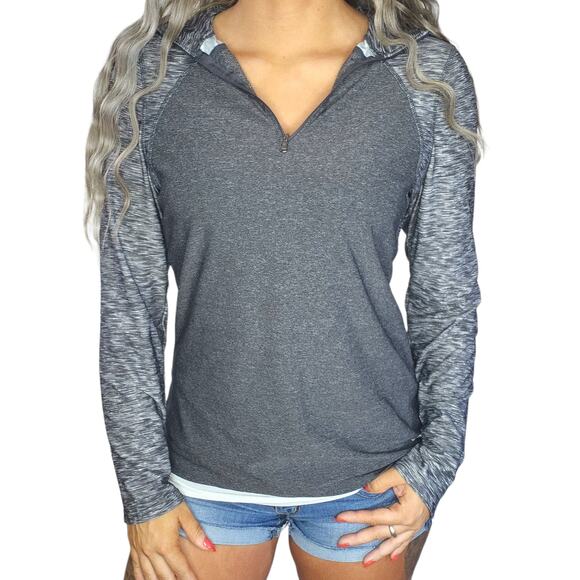 Gray Workout Shirt Womens XL Long Sleeve Quarter Zip Collared Colorblock Gym - Picture 1 of 9